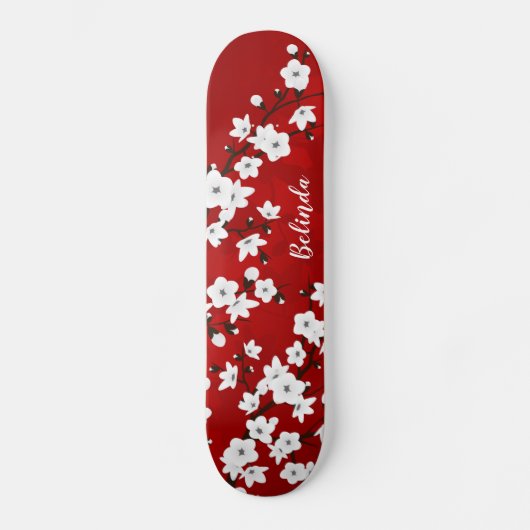 Skateboard Monogramme Floral rouge blanc cerisier (Recto)