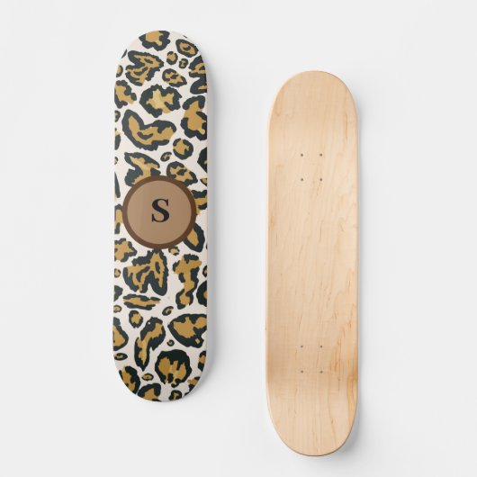 Skateboard Monogramme initial du Motif léopard Brown (Recto)