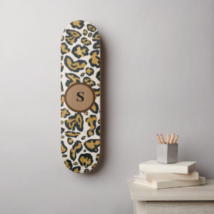 Skateboard Monogramme initial du Motif léopard Brown