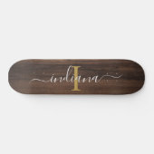 Skateboard Monogramme initiale de nom de script en bois foncé (Horz)