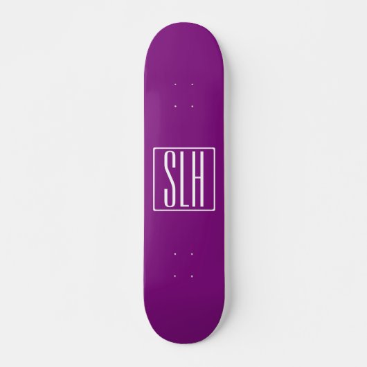Skateboard Monogramme Initiales 3 Moderne Gras | Blanc & Viol (Devant)