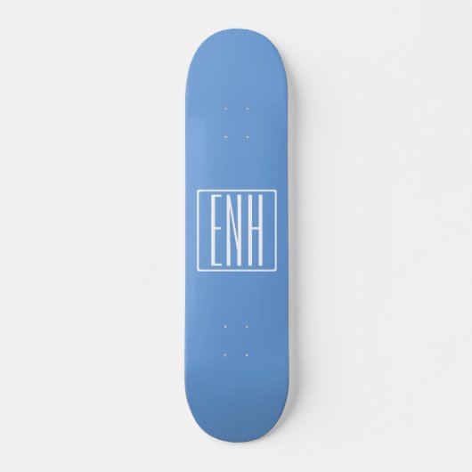 Skateboard Monogramme Initiales 3 Moderne Gras | Bleu Clair (Devant)