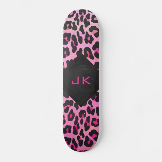 Skateboard Monogramme Leopard noir et rose chaud (Recto)