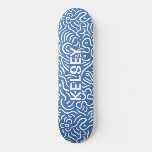 Skateboard Monogramme Ligne minimum Art bleu (Recto)