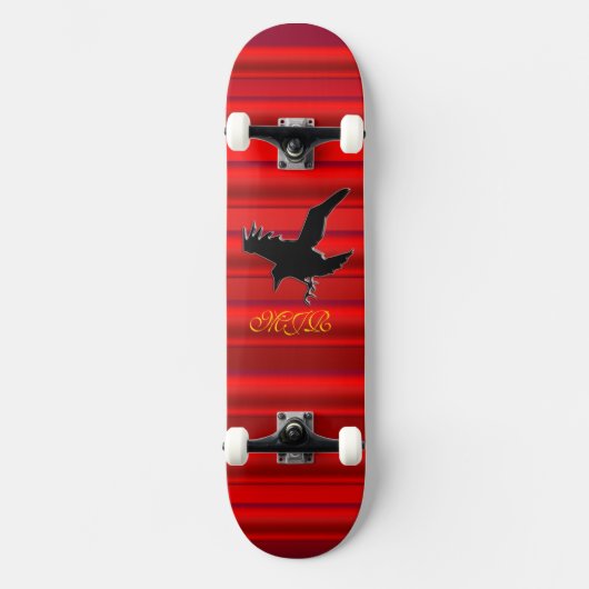 Skateboard Monogramme, logo Black Raven sur effet chromé roug (Recto)