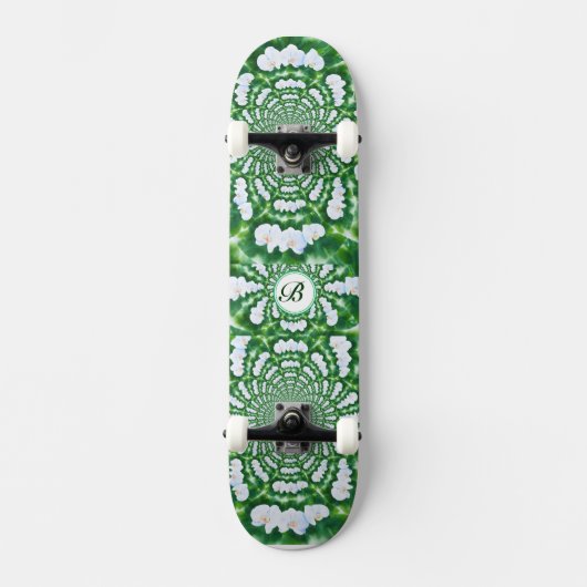 Skateboard monogramme Mandala orchidée blanche (Recto)