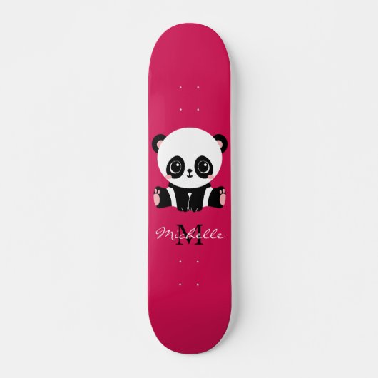 Skateboard Monogramme mignon Panda violet personnalisé (Devant)