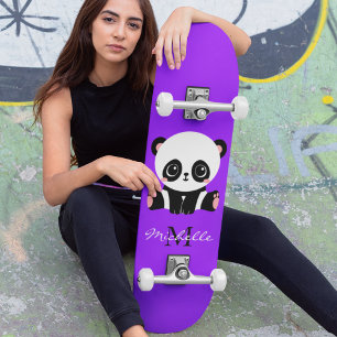 Skateboard Monogramme mignon Panda violet personnalisé