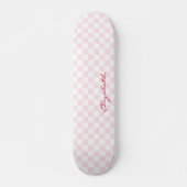 Skateboard Monogramme moderne À damiers Motif rose-rose-fusée (Devant)
