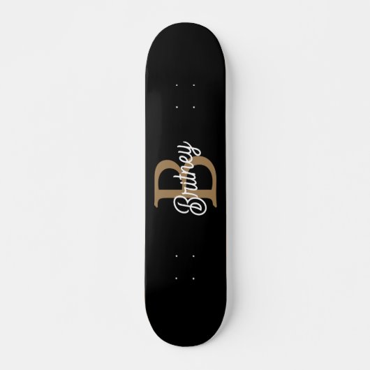 Skateboard Monogramme moderne élégant Nom Black Gold Script (Devant)