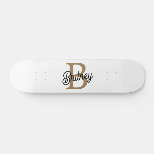 Skateboard Monogramme moderne élégant Nom Black Gold Script (Horz)