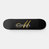 Skateboard Monogramme noir moderne Gold Nom du script (Horz)
