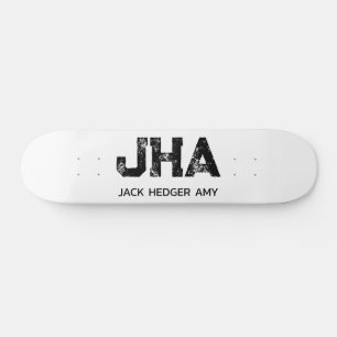 SKATEBOARD MONOGRAMME NOM À TROIS LETTRES NOIR MINIMALISTE BL