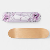 Skateboard Monogramme Nom Rose Floral Violet Violet Moderne (Horz)