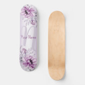 Skateboard Monogramme Nom Rose Floral Violet Violet Moderne (Recto)