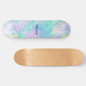 Skateboard Monogramme rose 3-D, Nom, Étincelle Iridescente (Horz)