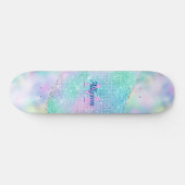 Skateboard Monogramme rose 3-D, Nom, Étincelle Iridescente (Horz)