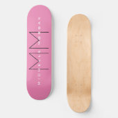 Skateboard Monogramme rose gras moderne minimaliste Nom Initi (Recto)