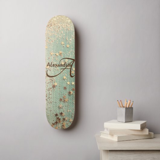 Skateboard Monogramme Stardust sur Sea Green Skate (Art mural)