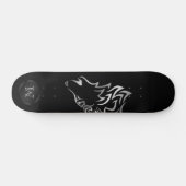 Skateboard Monogramme tribal de Wolf argenté noir (Horz)