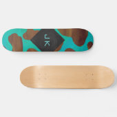Skateboard Monogramme Vache Impression Brown et Turquoise (Horz)