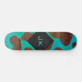 Skateboard Monogramme Vache Impression Brown et Turquoise (Horz)