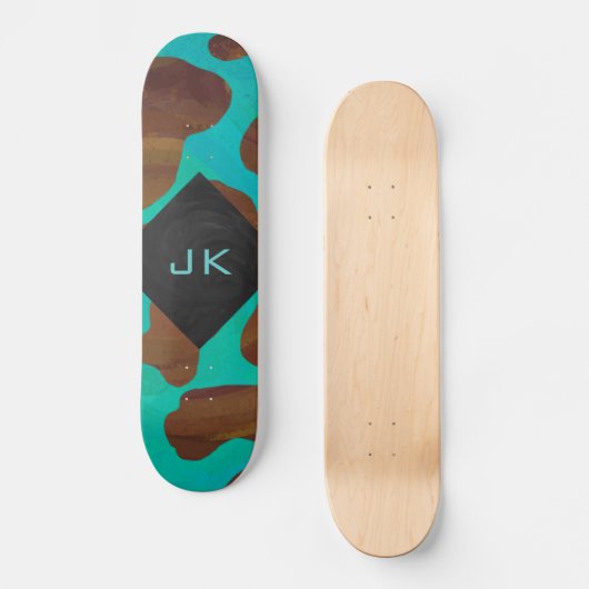 Skateboard Monogramme Vache Impression Brown et Turquoise (Recto)