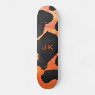 Skateboard Monogramme vache noir et orange Impression