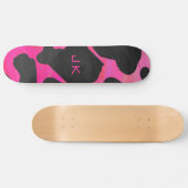 Skateboard Monogramme vache rose chaud et noir (Horz)