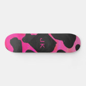 Skateboard Monogramme vache rose chaud et noir (Horz)