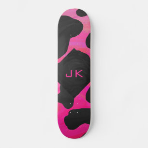 Skateboard Monogramme vache rose chaud et noir