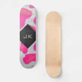 Skateboard Monogramme Vache rose et blanc chaud (Recto)