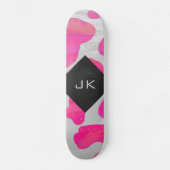 Skateboard Monogramme Vache rose et blanc chaud (Recto)