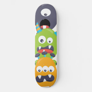 Skateboard Monstres empilés Orange Vert Noir Enfants