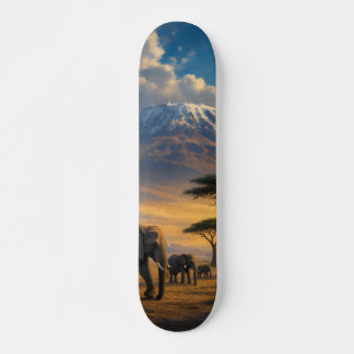 Skateboard Mont Kilimanjaro Art de l'éléphant sauvage africai