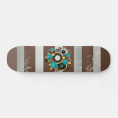 Skateboard Montre Steampunk et roses turquoise sur fond rayé (Horz)
