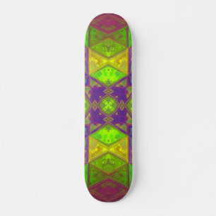 Skateboard Mosaic Carré kaléidoscope vert pourpre et jaune