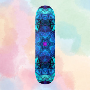 Skateboard Mosaic Kaleidoscope Fleur bleu et violet