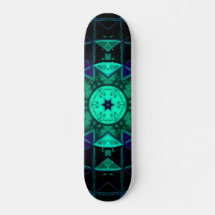 Skateboard Mosaic Kaleidoscope Fleur Turquoise noir et bleu