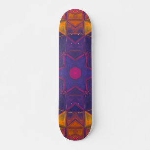 Skateboard Mosaic Kaleidoscope Fleur violet jaune et rose