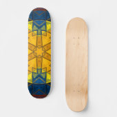 Skateboard Mosaic Mandala Fleur Jaune Bleu et Rouge (Recto)
