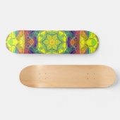 Skateboard Mosaic Mandala Fleur Jaune Bleu et Vert (Horz)
