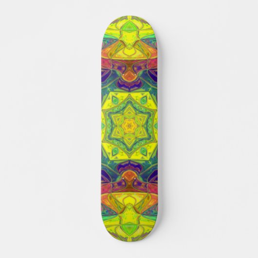Skateboard Mosaic Mandala Fleur Jaune Bleu et Vert (Devant)