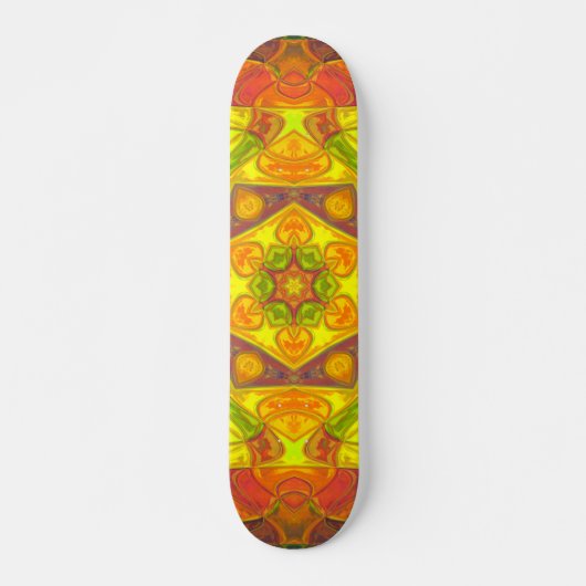 Skateboard Mosaic Mandala Fleur Jaune Orange et Violet (Devant)
