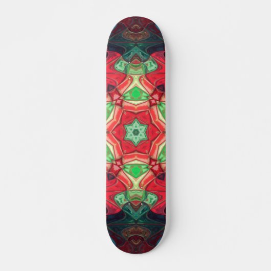 Skateboard Mosaic Mandala Fleur rouge Turquoise et bleu (Devant)