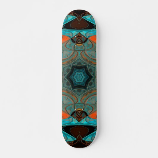Skateboard Mosaic Mandala Flower bleu et orange (Devant)