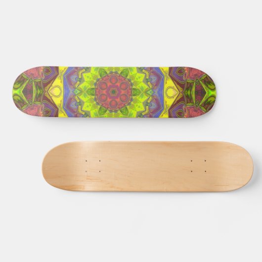 Skateboard Mosaic Mandala Flower rose jaune et vert (Horz)