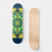 Skateboard Mosaic Mandala Flower vert jaune et bleu (Recto)