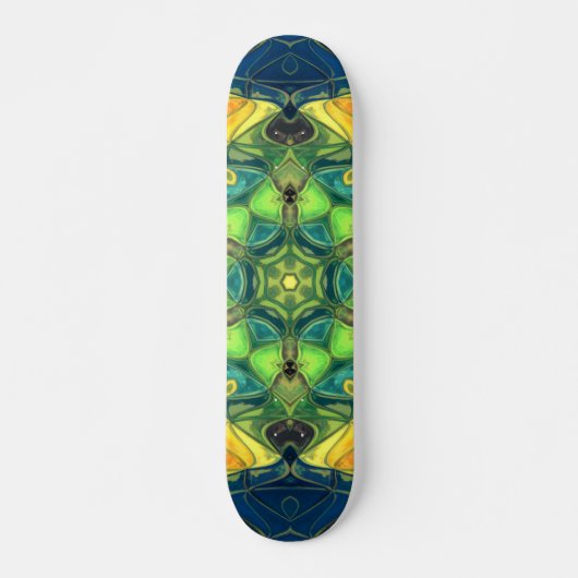 Skateboard Mosaic Mandala Flower vert jaune et bleu (Devant)
