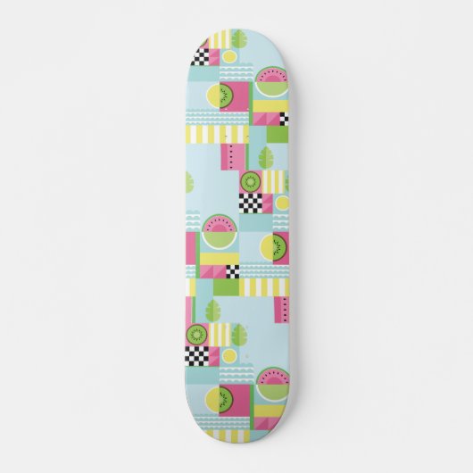 Skateboard Mosaïque colorée estivale, kiwi de pastèque (Devant)
